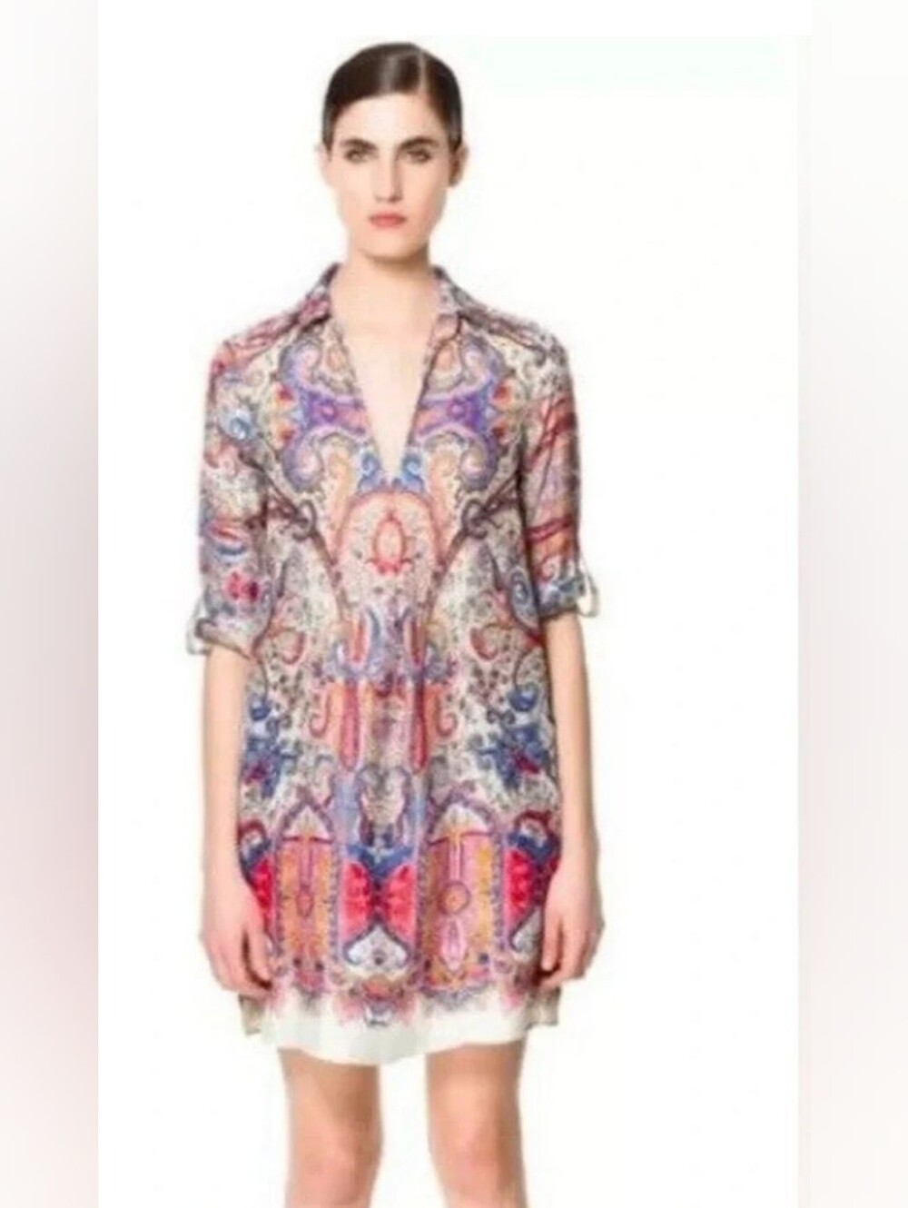 Zara Multicolor Paisley Tunic Dress with Pockets